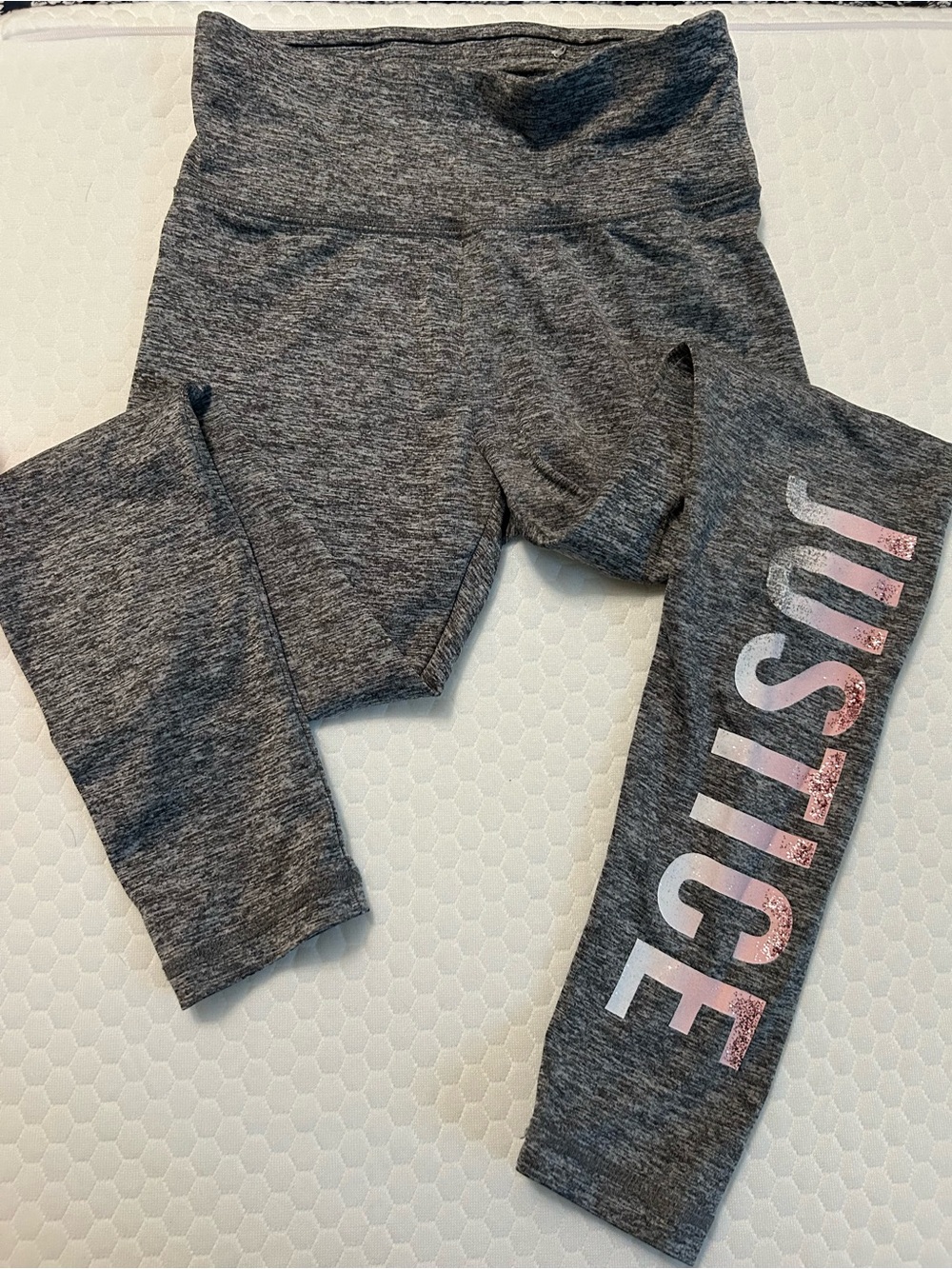 Justice Girls' Gray Leggings with Pink Logo Print